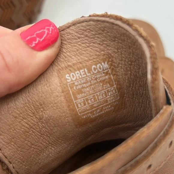 NEW Sorel Nadia Buckle Heel Sandal Camel Brown Leather Boho Chunky Size 8.5 - Picture 12 of 13